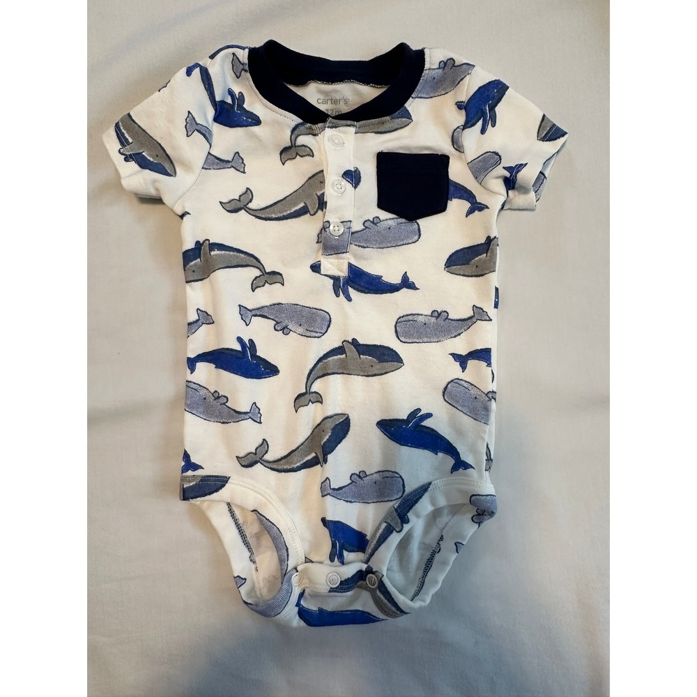 Carter's Baby Boy Whale Print Bodysuit Navy Blue White 12M‎